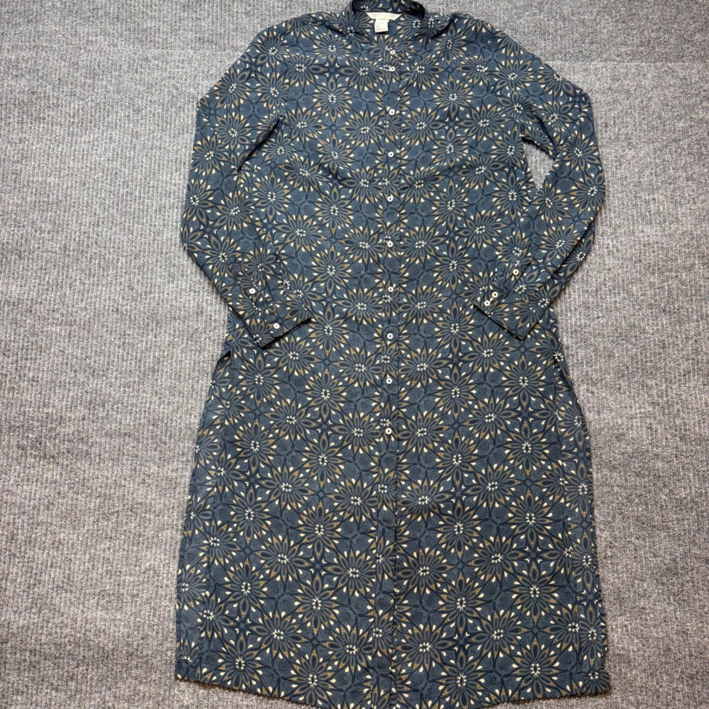 H&M Blue Floral Maxi Shirt Dress‎ Swim Cover Up Slit Size 6 Boho Resort Vacation
